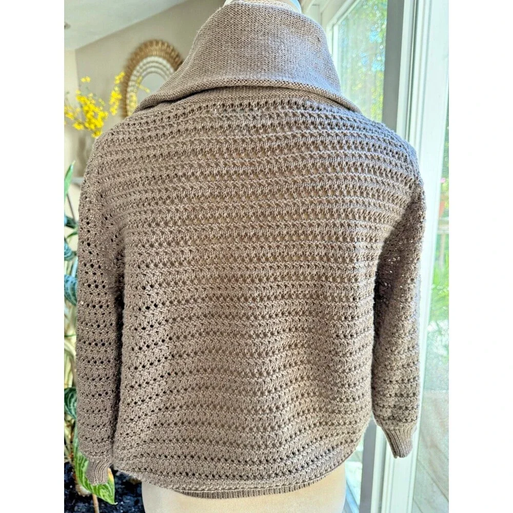 New York & Co Shimmery Cowl Sweater Sz L Open Knit Gold Thread Special Party - Picture 10 of 11
